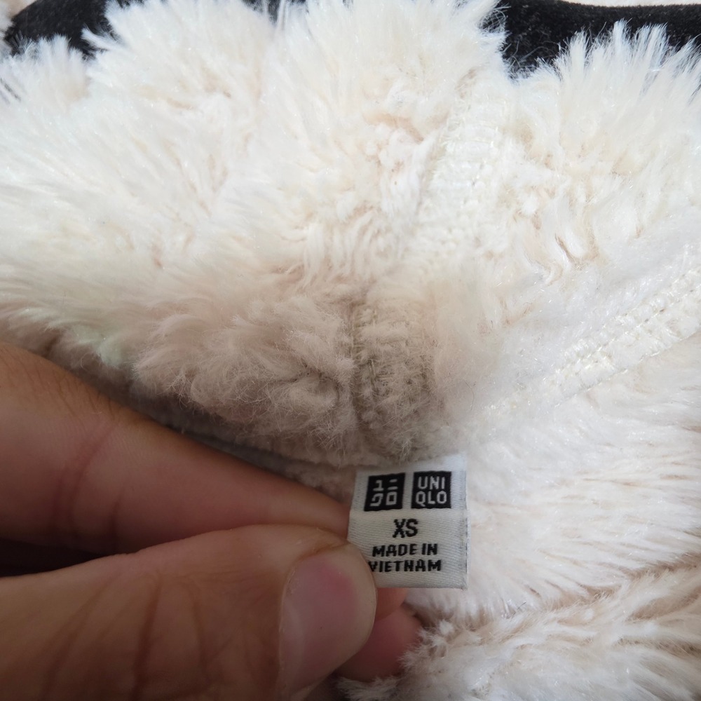 Uniqlo Pile Lined Fleece Long Hoodie Jacket Beige Tan XS 241-400185 - Picture 2 of 8